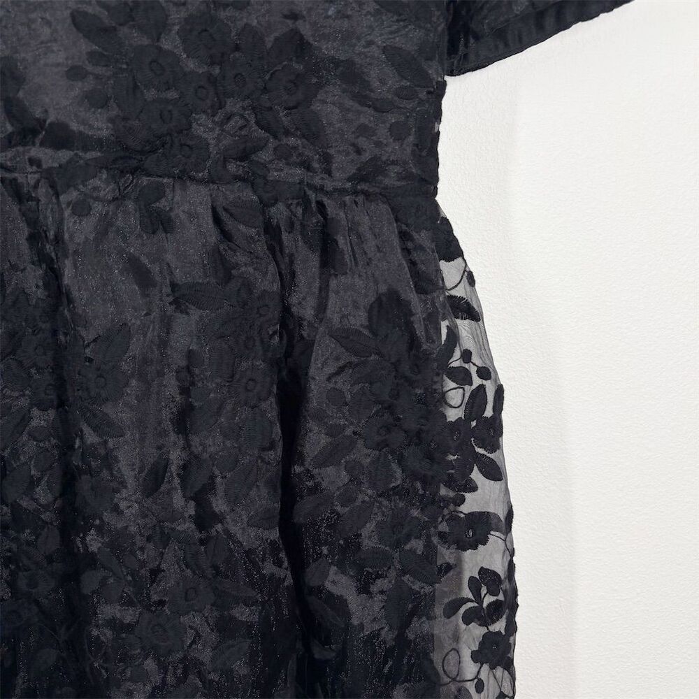 Lulus Be My Date Floral Embroidered High-Low Midi Dress Size L Black Puff Sleeve - Picture 4 of 13
